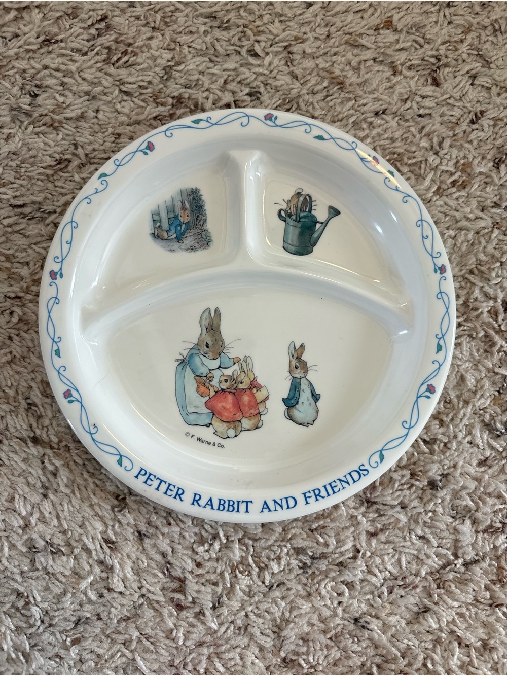 VTG Peter Rabbit Divided Childs Plate Eden Melamine 80s-90s F. Warne & Co Bunny